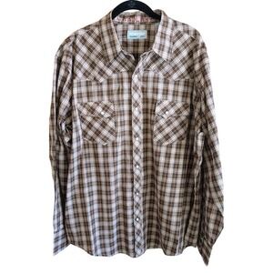 Vintage Wrangler Wrancher Shirt Men XL Pearl Snap Plaid Yoke Western Rodeo Ranch